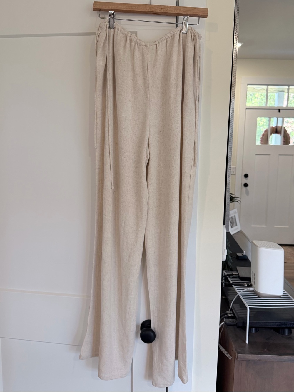 Women's Beige Knit Wide-Leg Pants